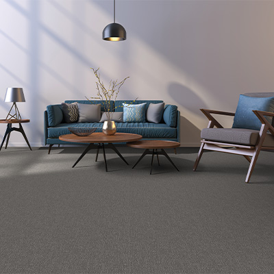 grey carpet in midcentury modern living room